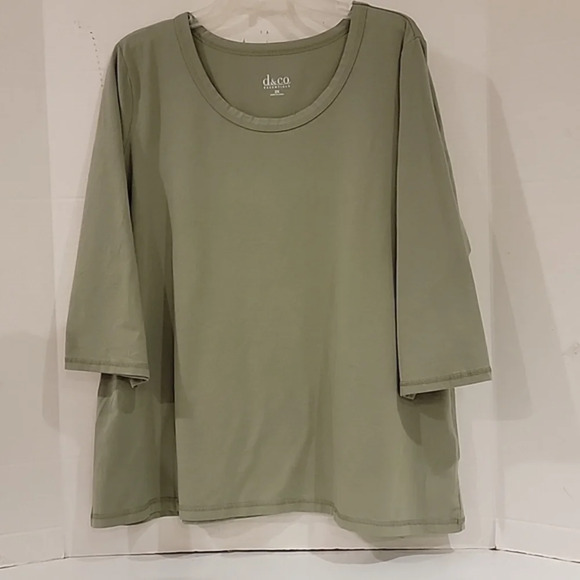 NWOT - DENIM‎ & COMPANY 3/4 SLEEVE GREEN TEE (sz 2X) - Picture 1 of 3